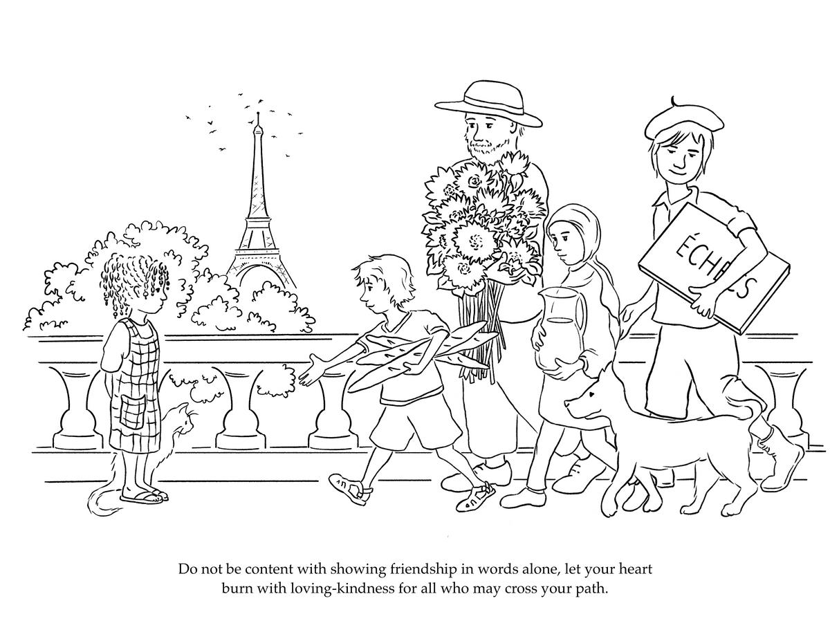 Finished coloring page for "Friendship" in the Beautiful Words coloring book. 