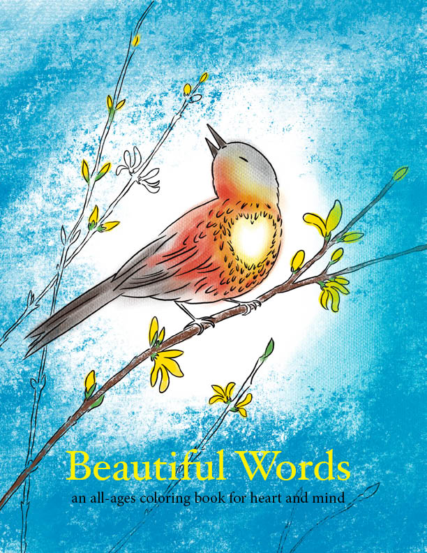 Original watercolor painting of the cover art for the Beautiful Words Coloring Book
