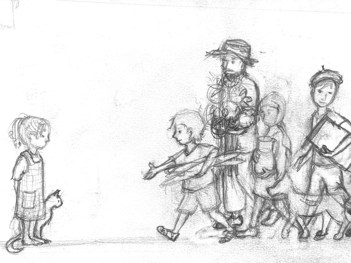 Original pencil drawing for the "Friendship" coloring page in the Beautiful Words coloring book